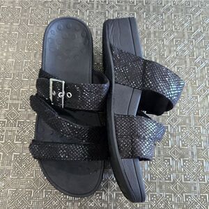 🐢 Vionic Rio Black Adjustable Strappy Orthotic Sandals. Size 9